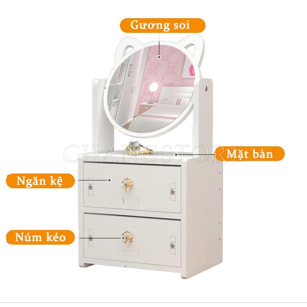Kệ Đựng Mỹ Phẩm 2 Tầng Mini, Kệ Gương Tai Mèo Xinh Xắn Đựng Nước Hoa, Son Phấn, Đựng Đồ Trang Điểm Thông Minh