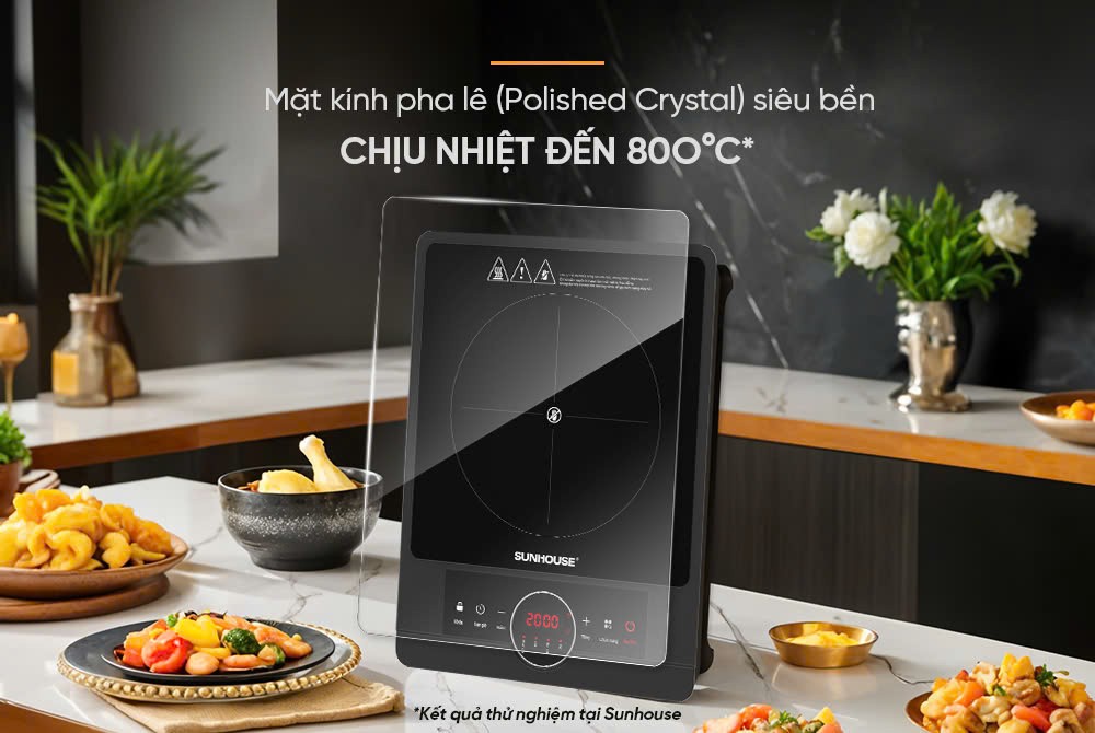 Bếp hồng ngoại Sunhouse SHD6012A - Công suất 2000W - Mặt kính pha lê - Chế độ hẹn giờ - Khóa trẻ em - Đa chức năng - Hàng chính hãng