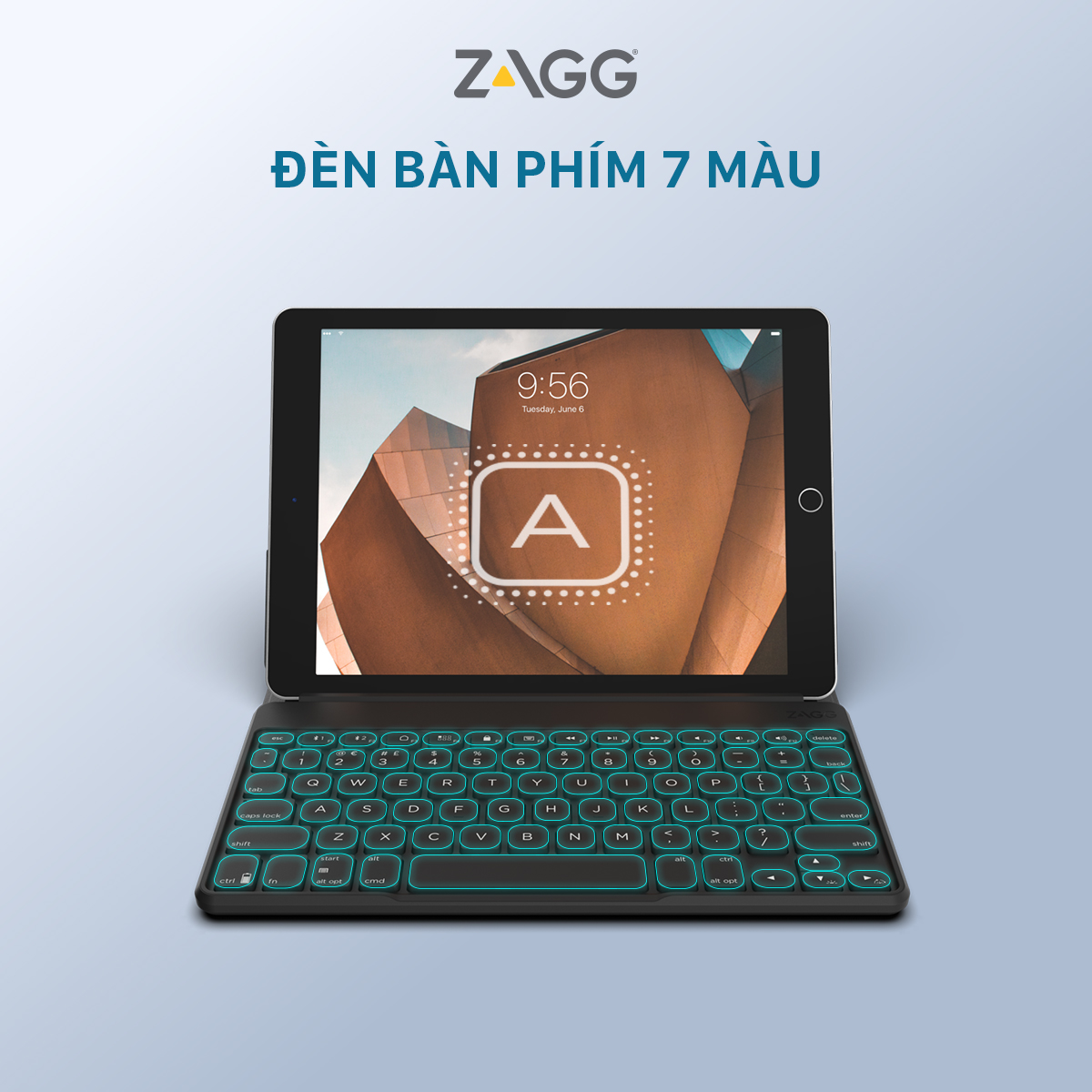 Bàn phím Bluetooth ZAGG 7 màu Backlit Keyboard - Fabric Stand Flex - Hàng chính hãng