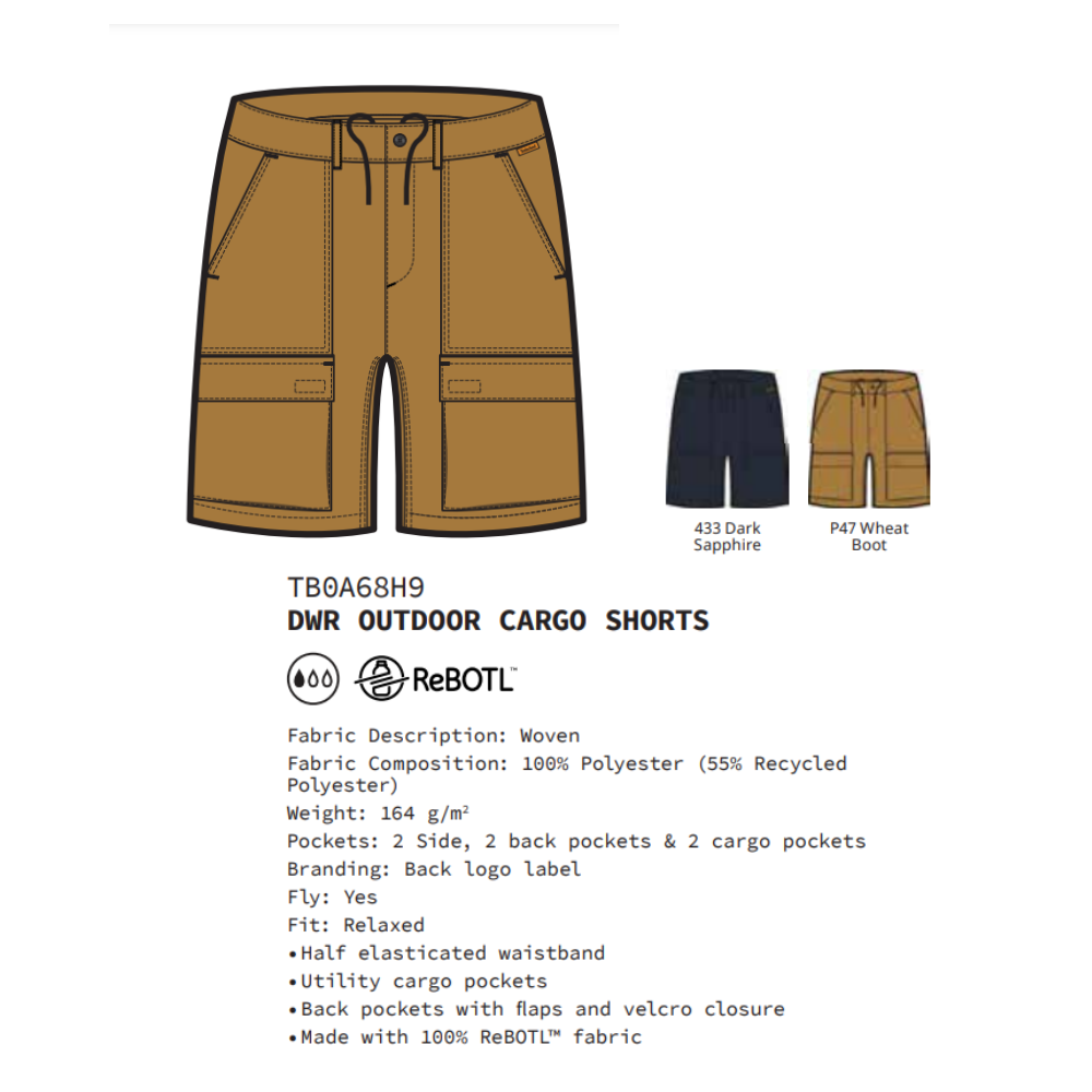[NEW] Original Timberland Quần Short Nam Durable Water Repellent Outdoor Cargo Shorts TB0A68H9 - S