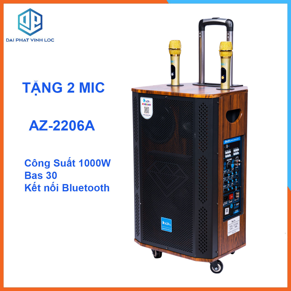 Loa Kéo Karaoke Công Suất Lớn 600W| Loa Kéo Giá Rẻ AZ-2206A Bas 30 | Loa Kéo Bluetooth Đọc Được Usb USB/IF/FM/AUX | Loa Kẹo Kéo Hát Karaoke Giá Rẻ