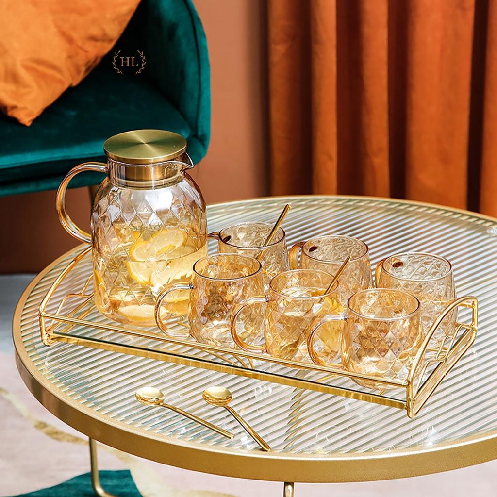 Bình Ly thuỷ tinh phong cách NORDIC Kim Cương Vàng | BỘ BÌNH CỐC BOROSILICATE SIÊU NHẸ - CHỊU NHIỆT - CƯỜNG LỰC 2022