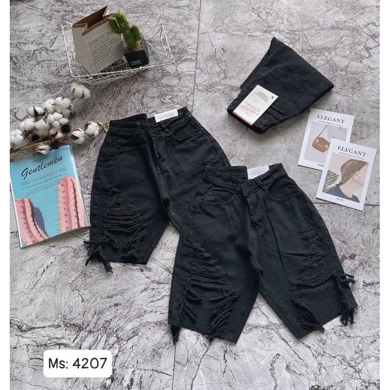 Quần ngố jean nữ    Quần ngố jean nữ rách màu đen size đại từ 40kg đến 80kg MS4207 thời trang bigsize 2KJean