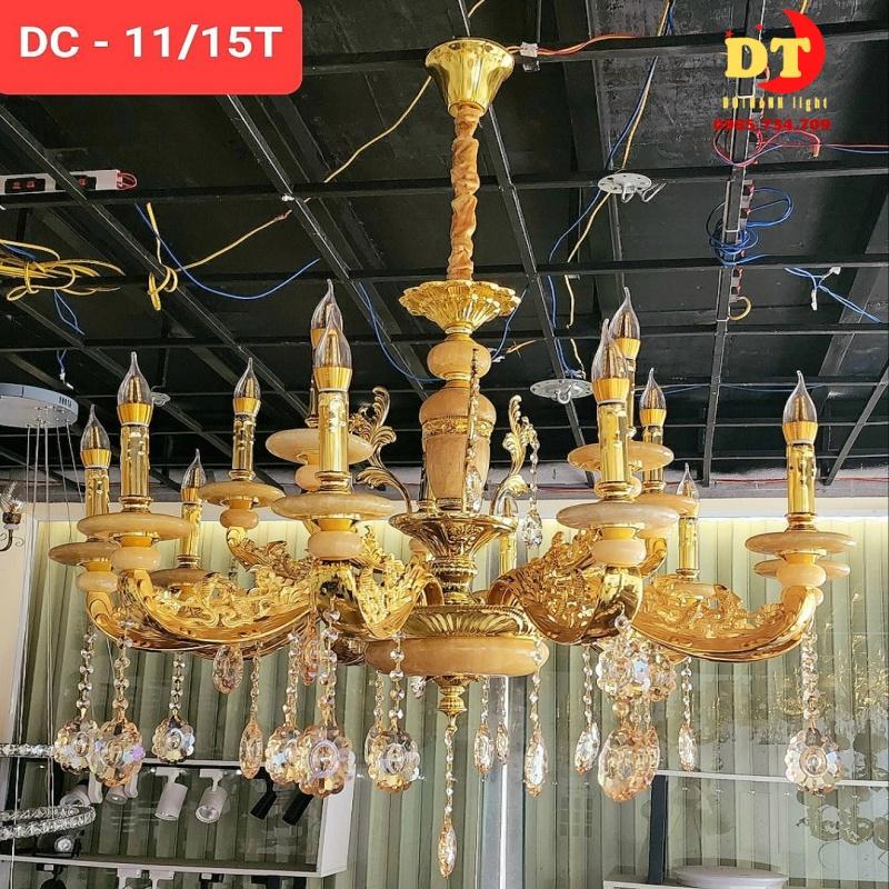 Đèn chùm tân cổ điển DOTHANH LIGHT 11. 15 tay mạ chao đá không gian sang trọng DCN