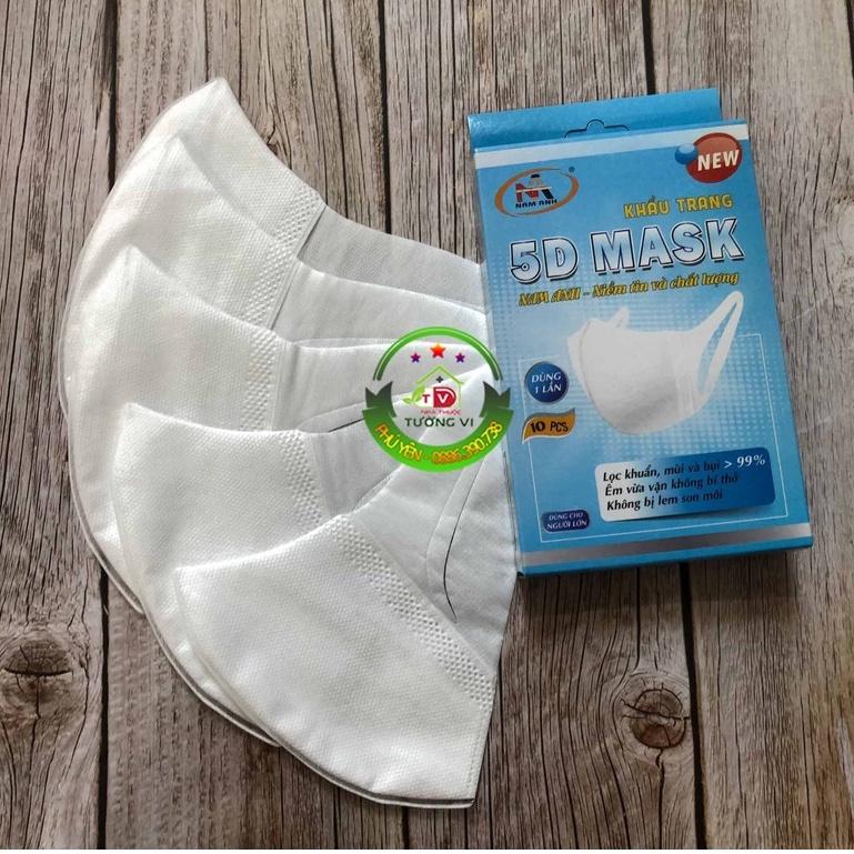 Khẩu trang 5D Mask Nam Anh - Lọc khuẩn, mùi và bụi, vải êm, vừa vặn, không bị lem son