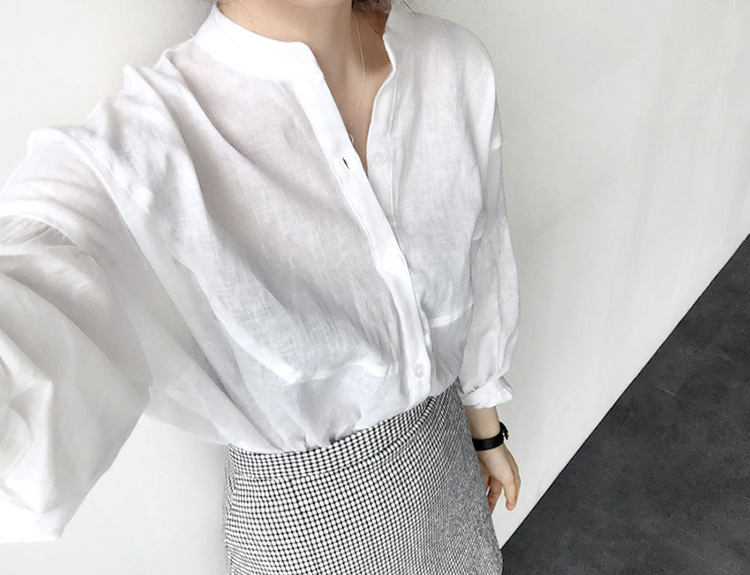 Áo Sơ Mi Nữ Cổ Trụ Tay Bồng - Trắng (Size