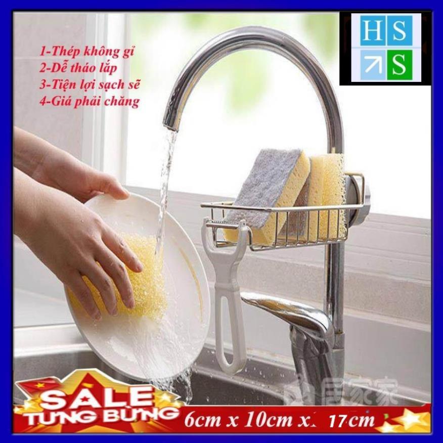 Giá inox 304 kẹp vòi nước đựng đồ rửa chén bát tiện dụng, khay đựng xà bông, đồ vệ sinh gắn vòi nước đa năng