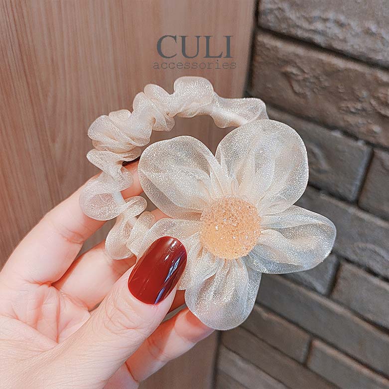 Dây cột tóc bông hoa vải voan nhũ kết đá siêu xinh - Culi accessories