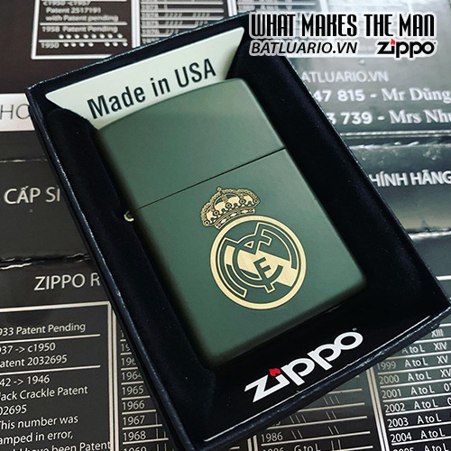 Bật Lửa Zippo 221 Xanh Quân Đội Khắc Real Madrid 04 – Zippo 221.Rma04