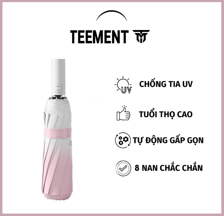 Ô Dù Che Mưa, Che Nắng, Có Nút Bấm Tự Động Đóng Mở, Gấp Gọn Tiện Lợi, Thiết Kế Sang Trọng Và Bền Bỉ - Hàng Chính Hãng TEEMENT