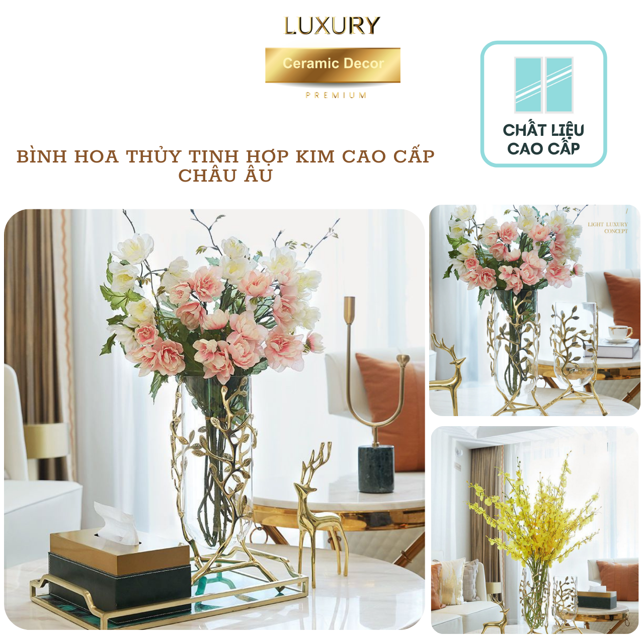 Bình Hoa Thủy Tinh Hợp Kim Cao Cấp Kiểu Châu Âu DECOR LUXURY  - Hàng Nhập Khẩu