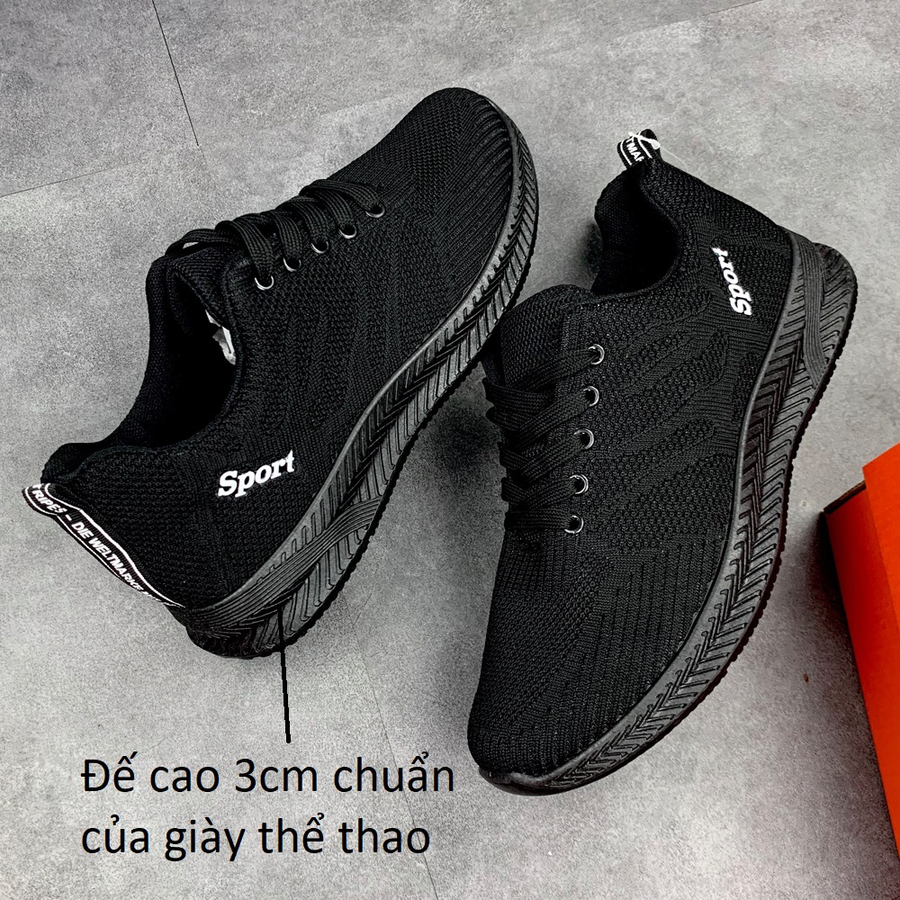 Giày Thể Thao Nam Màu Đen, Sneaker Nam Màu Đen,  Đế Êm, Nhẹ Thoáng Khí S355