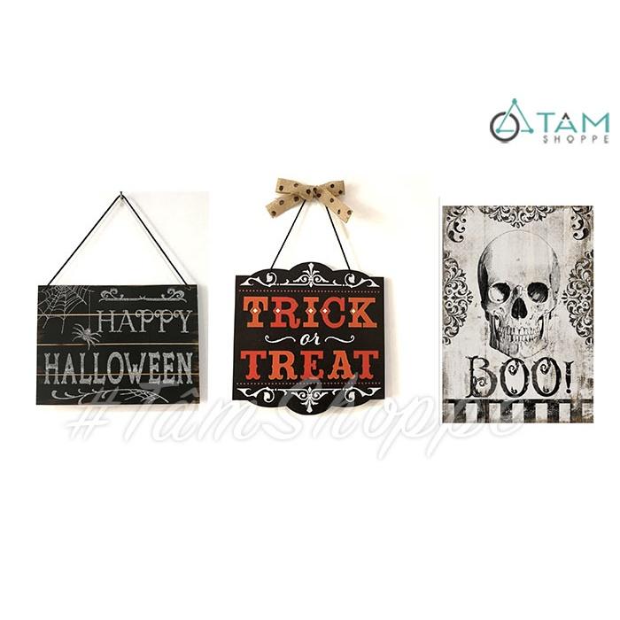 Bảng gỗ treo cửa Halloween ép giấy in họa tiết HLW-BTC-07