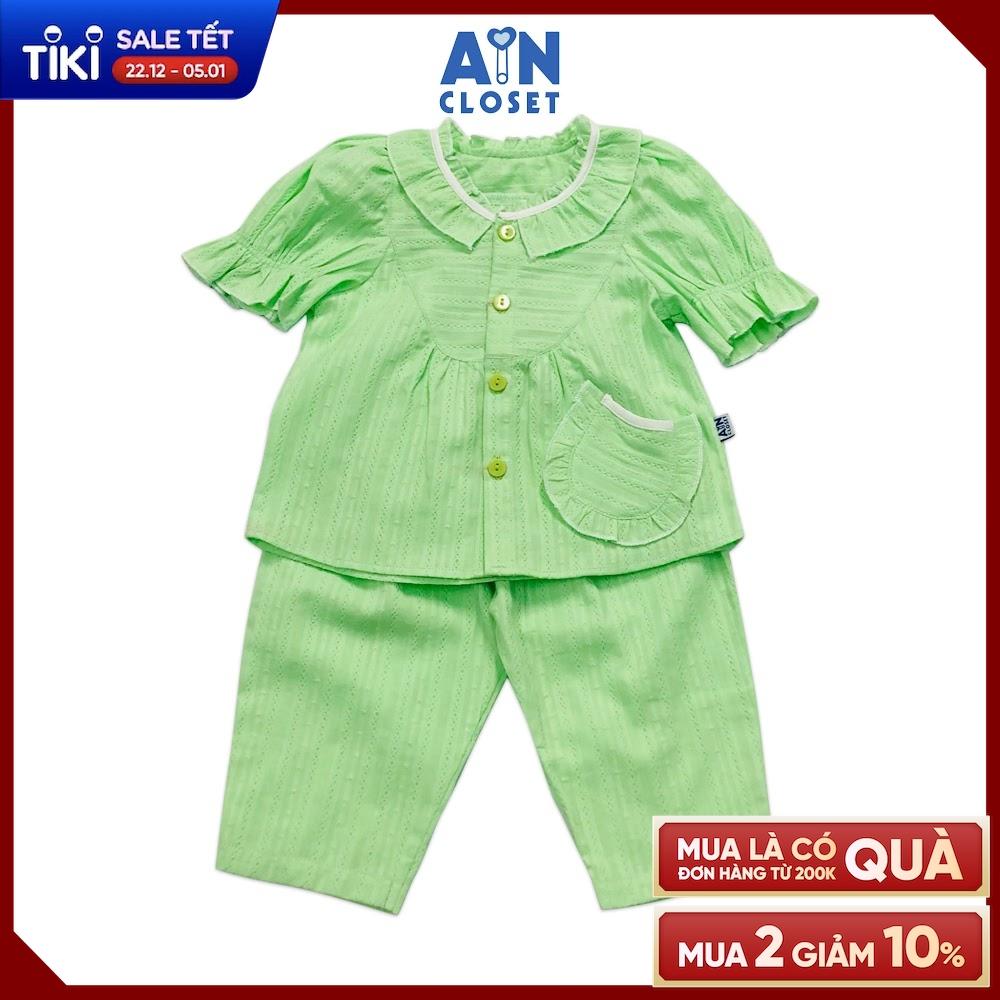 Bộ quần dài áo tay ngắn bé gái Xanh thanh bình cổ bèo cotton dệt - AICDBGA5L3ZM - AIN Closet