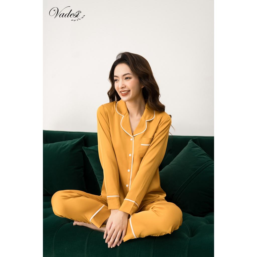 Bộ Pijama Dài Tay Lụa Cao Cấp Màu Trơn Basic Đẹp Mềm Mượt - Thời Trang Vadesi