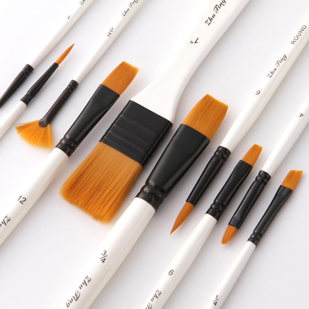 10x Art Brushes Artist Paint Brush for Oil Watercolor Gouache Make Up Paints