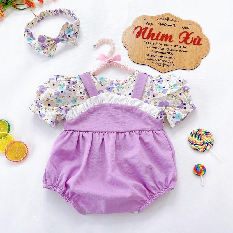 Body Yếm Tím Phối Hoa Thô Lụa Xinh Xắn Cho Bé Gái 4-12kg