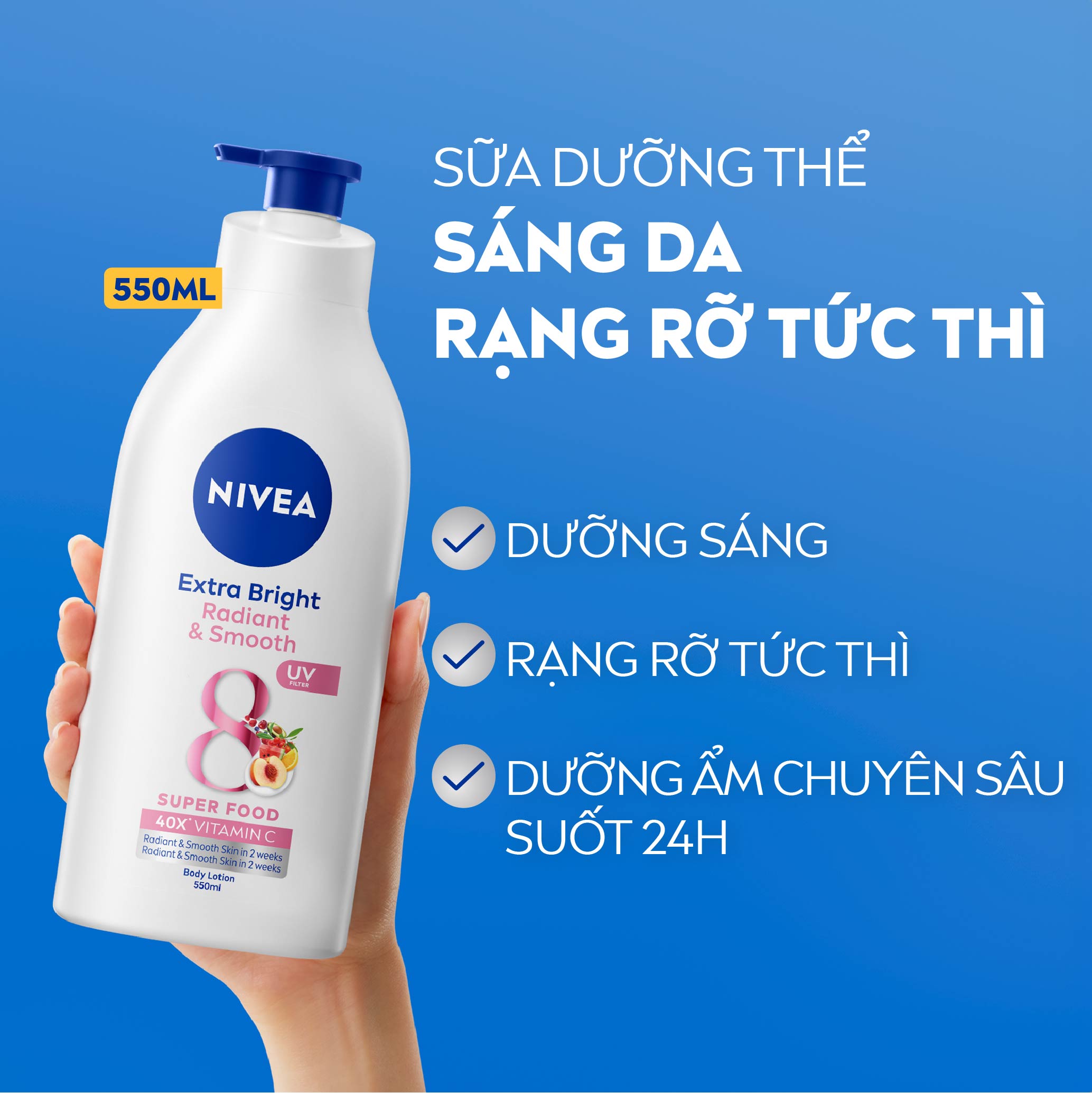 (B2B) Sữa Dưỡng Thể NIVEA 8 Super Foods Dưỡng Sáng Da | Mịn Da (550 ml) - 98924