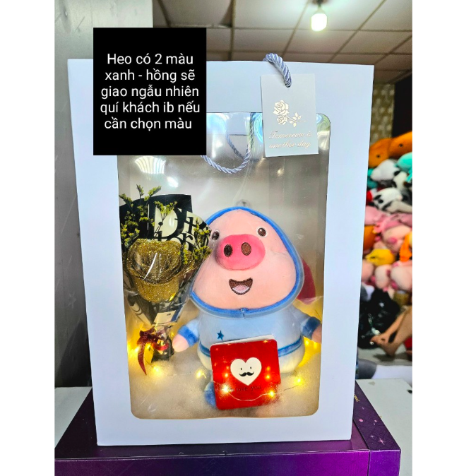 Set quà gấu bông và hoa kèm túi đựng cute - Combo gấu bông, hoa, đèn, túi, thiệp tặng sinh nhật - Quà tặng gấu bông dễ thương