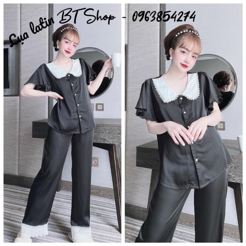 Đồ ngủ mặc nhà lụa latin ren quần dài trơn freesize 42-57kg