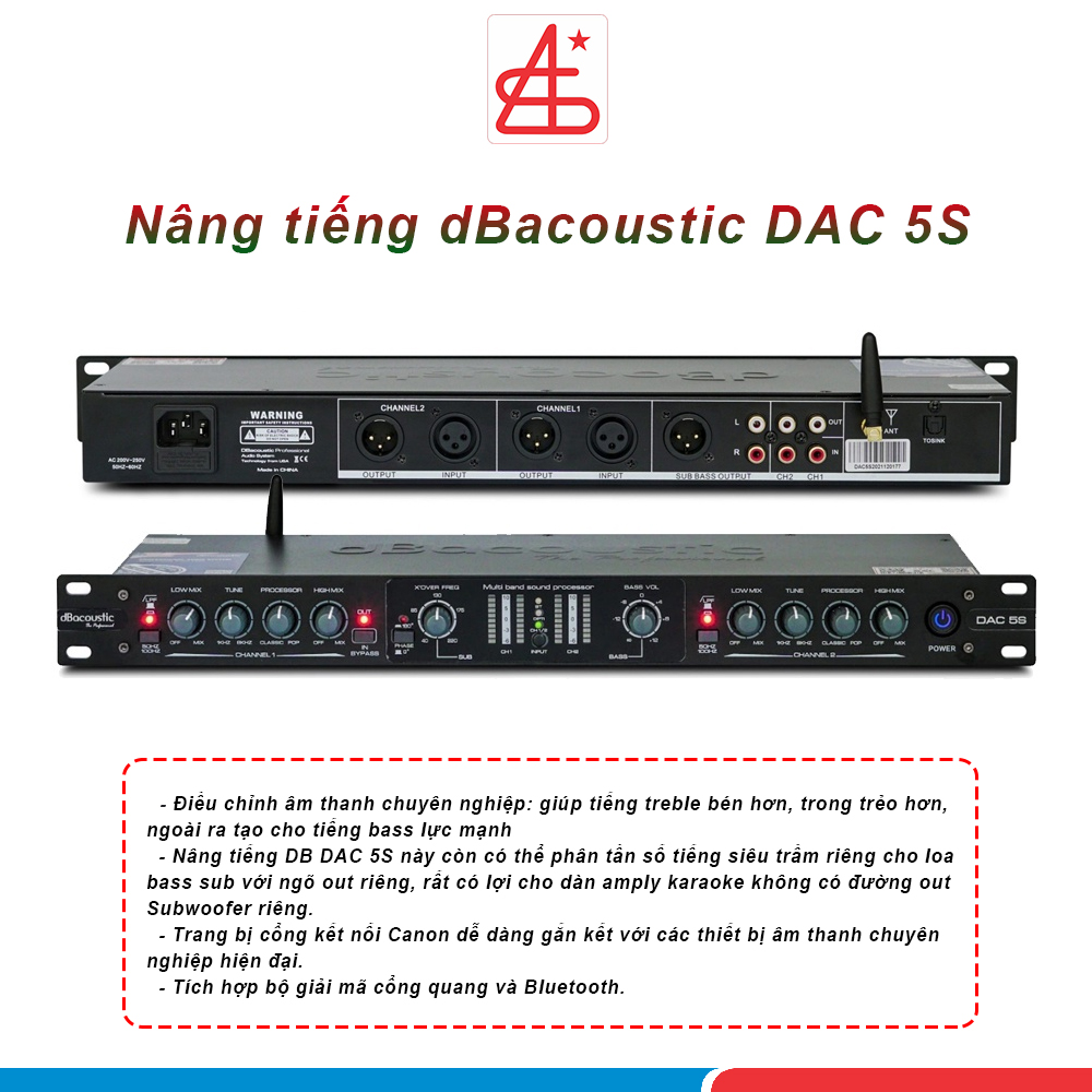 Nâng tiếng dBacoustic DAC 5S, nâng tiếng tích hợp bộ giải mã âm thanh hỗ trợ bluetooth, optical, hàng chính hãng dB