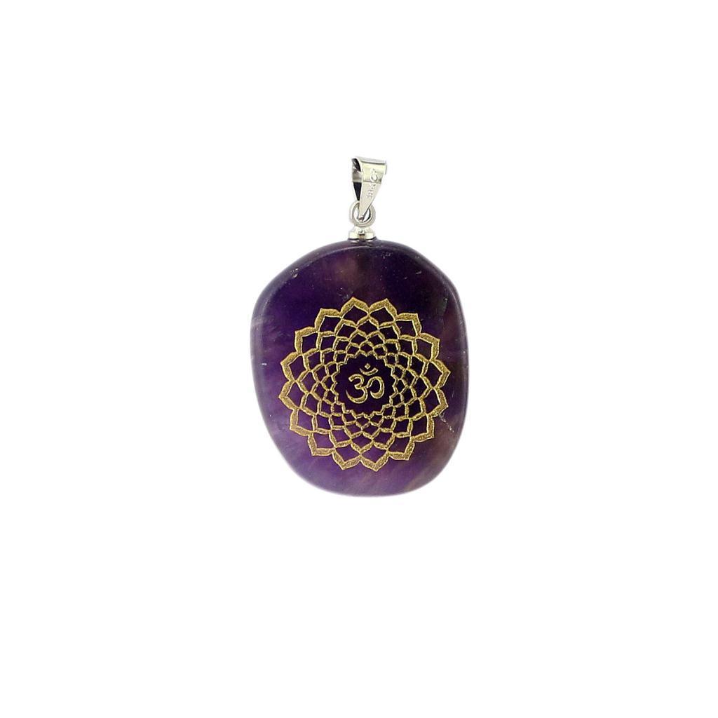 2pcs Engraved Lapis Lazuli Amethyst Reiki Natural Stone Necklace Pendants