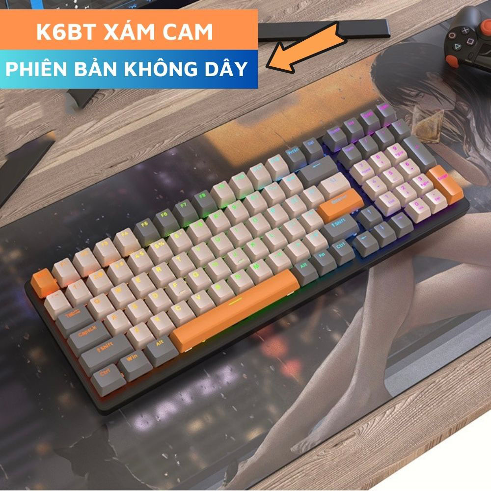 Bàn Phím Cơ Máy Tính Không Dây Bluetooth Bản Nâng Cấp K6BT Led Đổi Màu, Pin Sạc Siêu Trâu