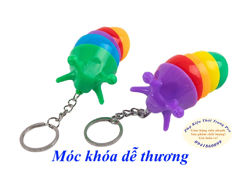 Móc khóa hình con sâu nhiều màu , Độc đáo, Siêu đáng yêu, Siêu dễ thương, Chất liệu pvc siêu bền