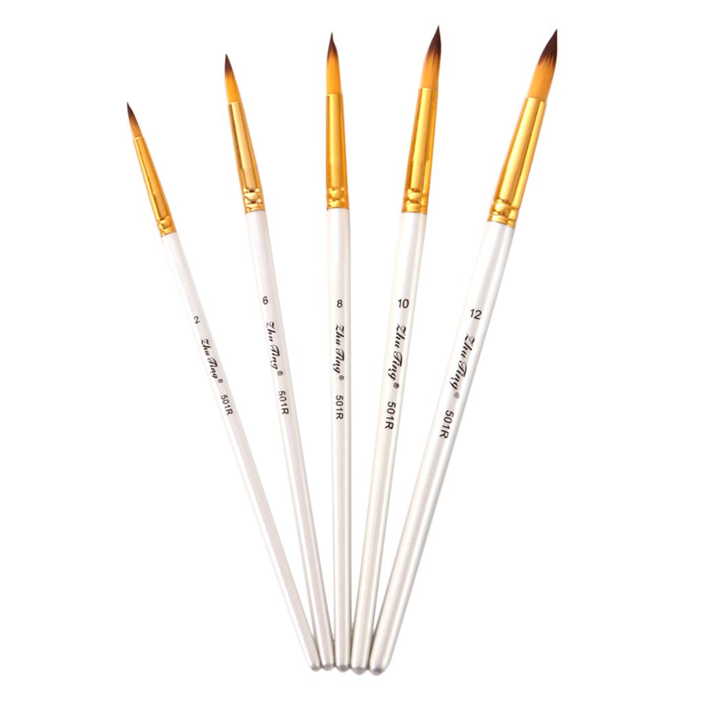 5 Gói Sơn Bộ Bàn Chải Tròn Điểm Đầu Lông Nylon Nghệ Sĩ Cung Cấp Nước Màu Sơn Dầu