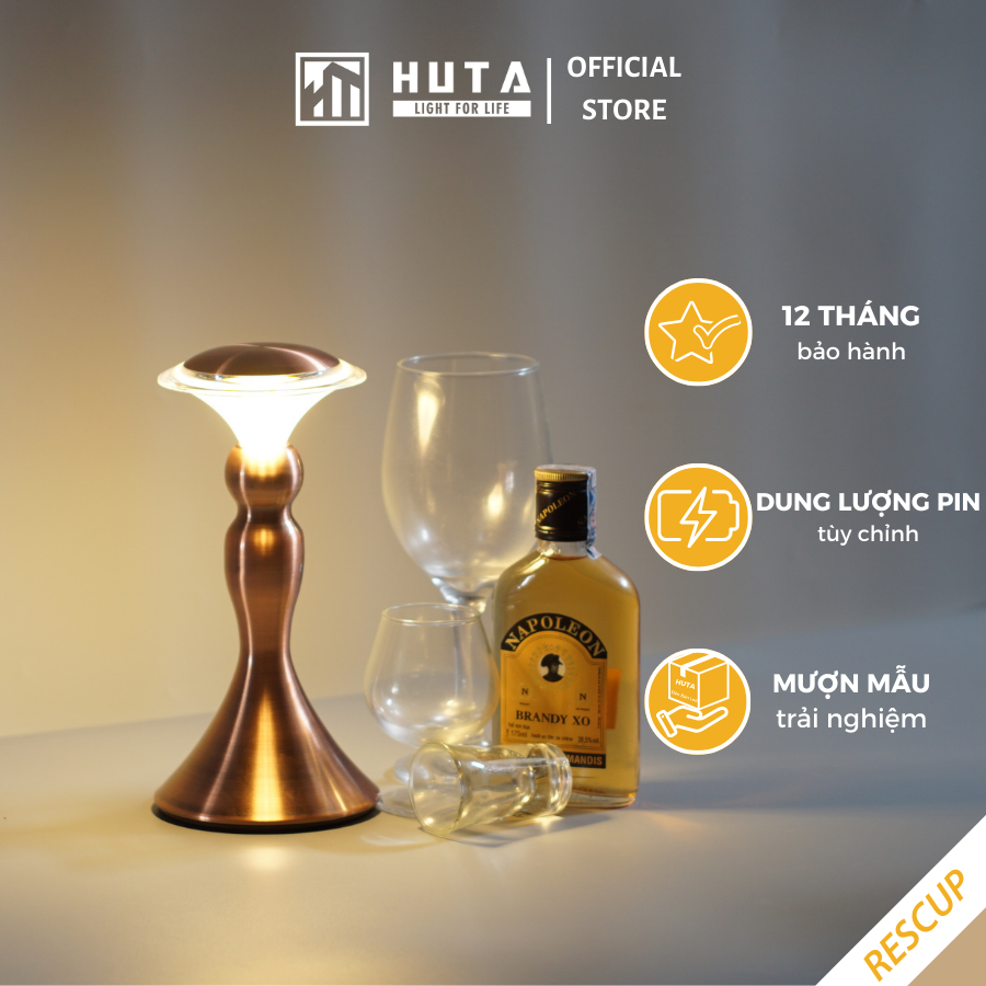 Đèn Bàn Led Quầy Bar Nhà Hàng HUTA Light For Life RESCUP Cảm Ứng Pin Sạc Điều Chỉnh Ánh Sáng Trang Trí Quán Cà Phê Sự Kiện Lounge