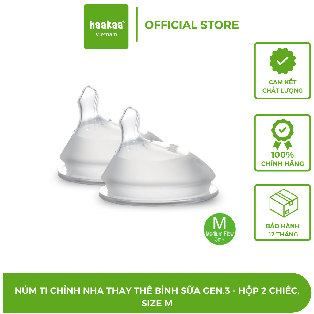 Núm ti silicone chỉnh nha, thay thế cho bình sữa cổ rộng Gen.3 - Chính hãng Haakaa, New Zealand - Hộp 2 chiếc