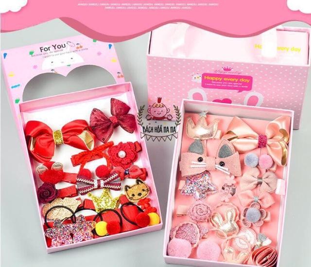 SET Hộp cột kẹp tóc cho bé gái 16 món Siêu đáng yêu Hộp quà cho bé yêu Nana Shop Momny Baby