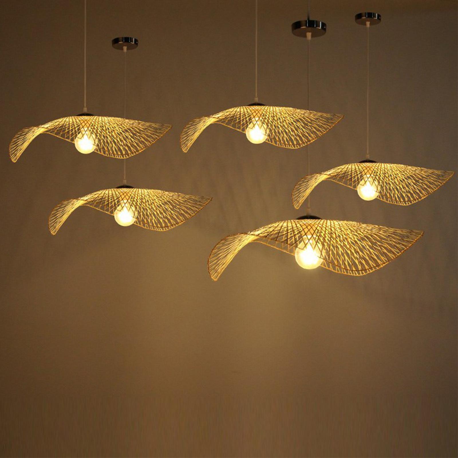 Bamboo Wicker Chandelier Lamp Fixtures Ceiling Pendant Light for Dining Room