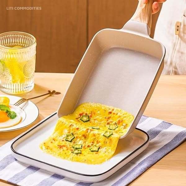 Chảo chữ nhật chống dính cán gỗ 18cm - chảo chiên trứng cuộn phong cách Hàn Quốc