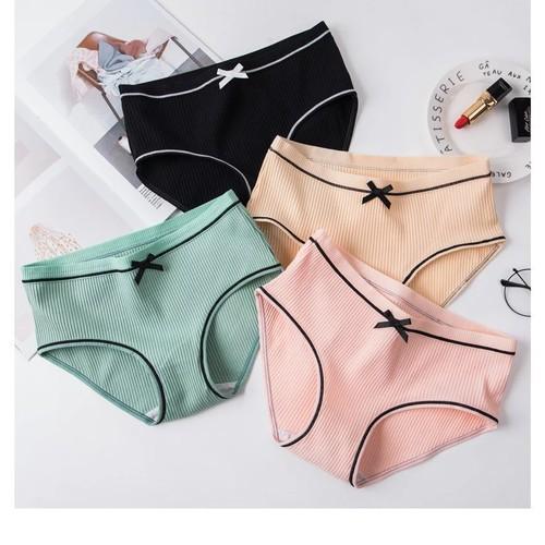 Sét 10 quần lót nữ cotton gân tăm phối nơ cực xinh xuất Nhật
