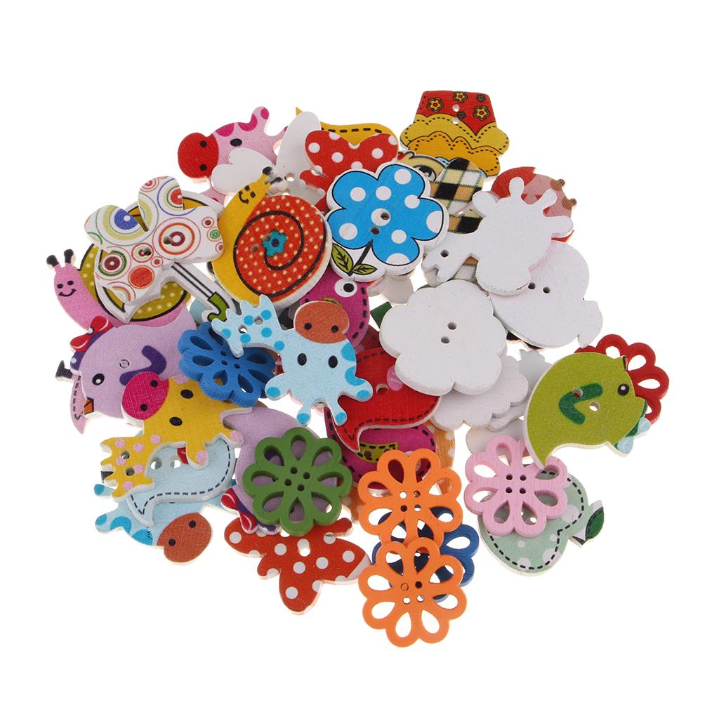 Gói 50 Chiếc Hoạt Hình Nút Gỗ May Tôn Dáng Thêu Sò Tự Làm