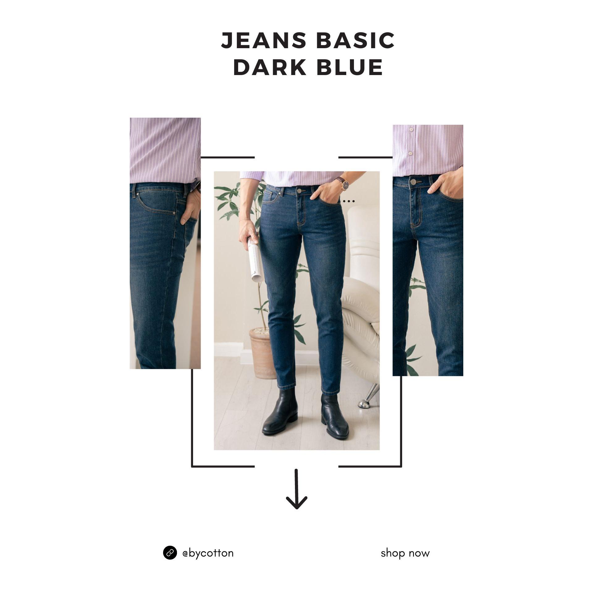 Quần Jean Dài Nam Màu Xanh Đậm BY COTTON Dark Blue Basic Jeans