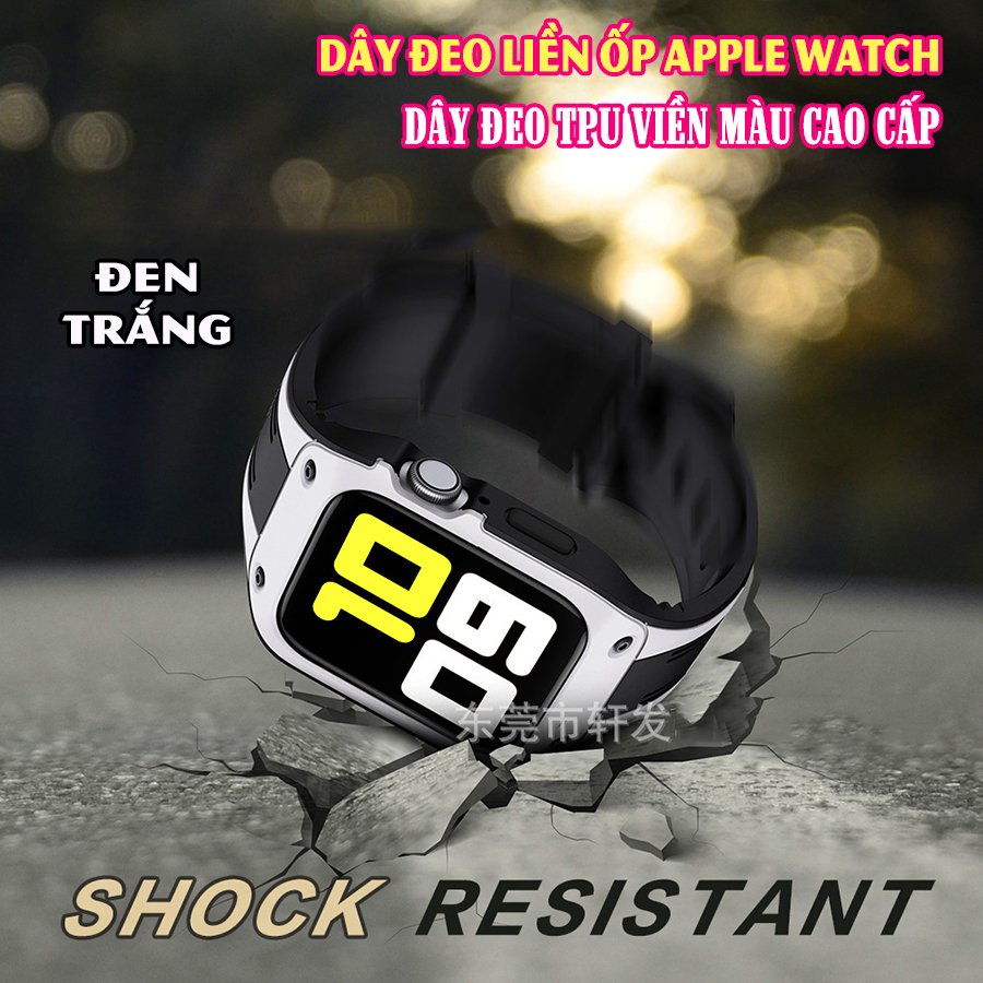 Dây Đeo liền ốp dành cho Apple Watch size 38/40/42/44mm TPU chống sốc viền màu_Đen Trắng (tặng dán KCL theo size)