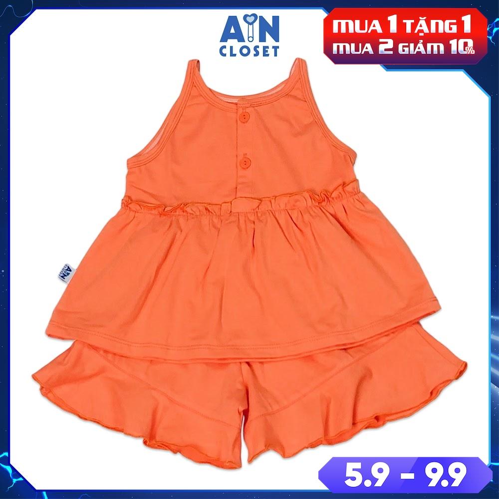 Bộ quần áo ngắn bé gái Cam trơn rũ cotton lụa - AICDBGDRU5TF - AIN Closet