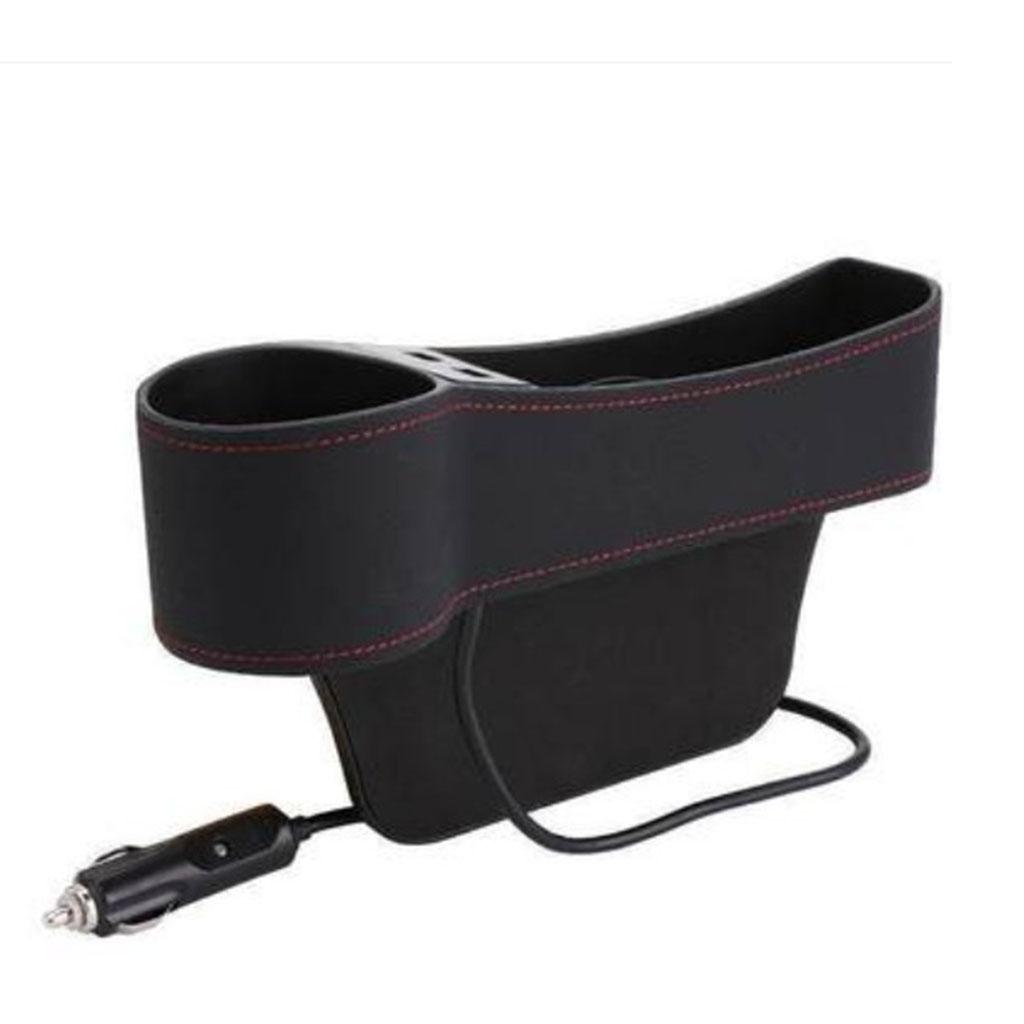 2 Pcs Car Seat  Catcher Filler Storage Box Pocket Dual USB Cup Holder Black
