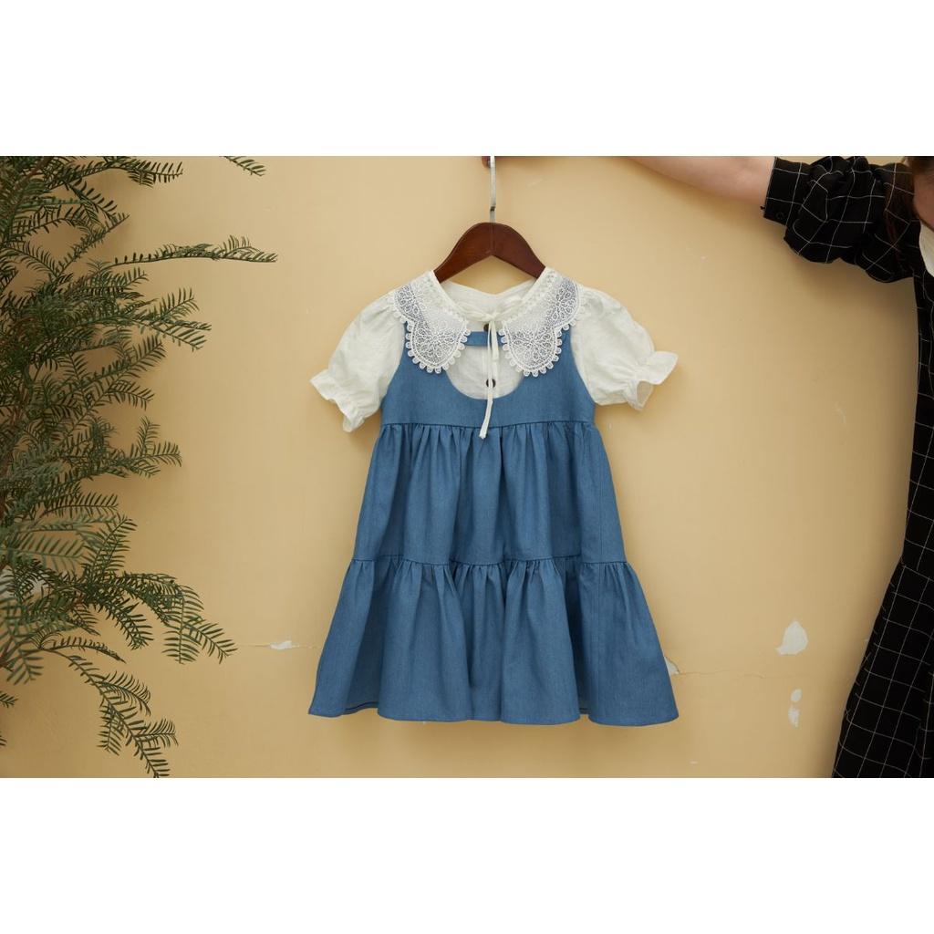 Váy bé gái ALBERKIDS bò denim 2 dây 3 tầng công chúa xinh đẹp cho trẻ em 2,3,4,5,6,7,8,9,10,11,12 tuổi [V56