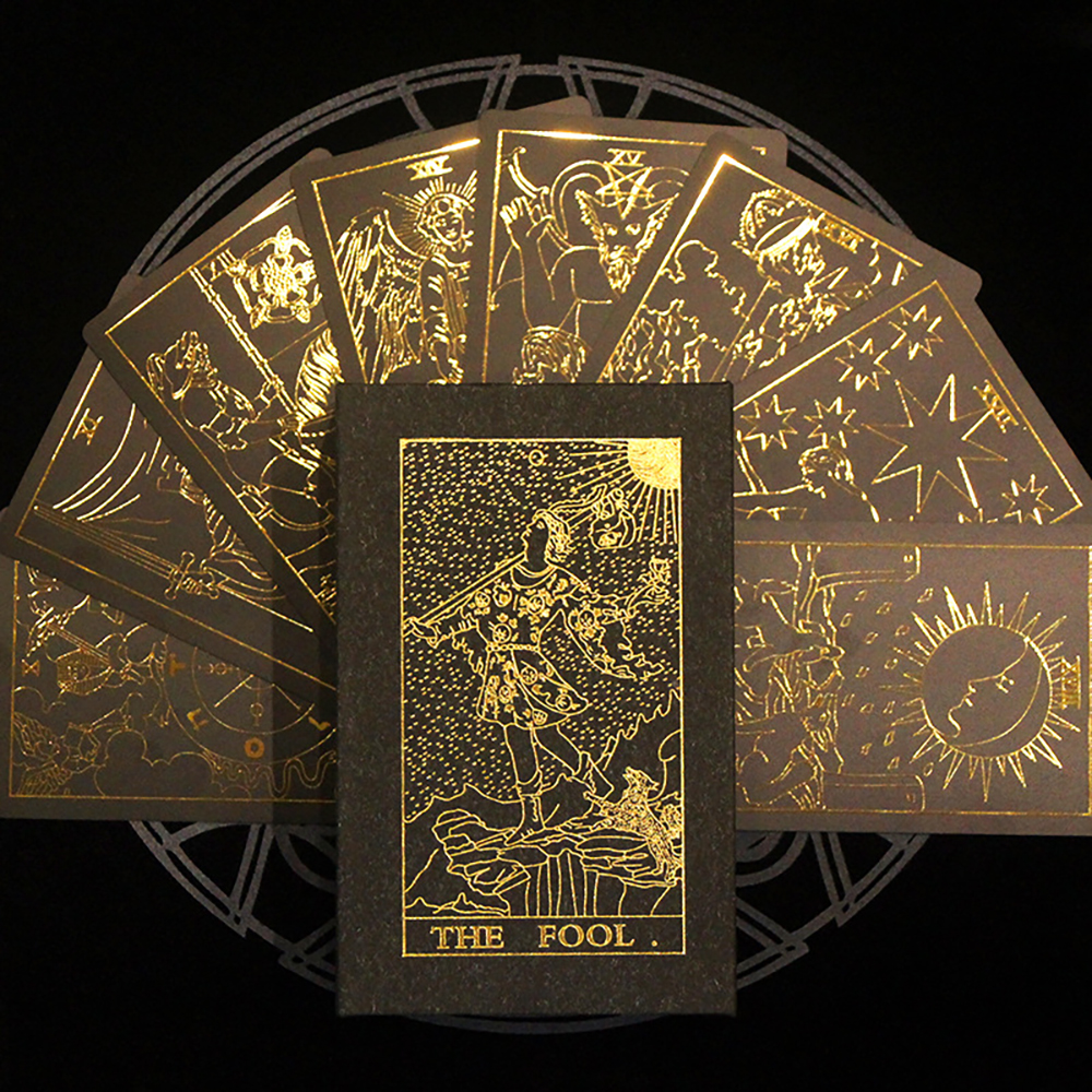 [Bài Nhựa Size Gốc] Bộ Bài Tarot Gold Foil Cao Cấp Waite Black Chất Liệu PVC Chống Nước  The Fool Hộp Cứng