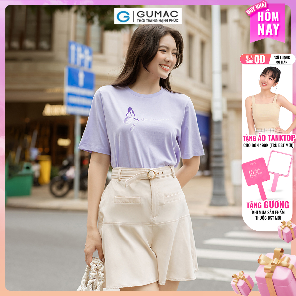 Quần short nữ dáng loe kèm thắt lưng trẻ trung năng động thời trang GUMAC QD07068