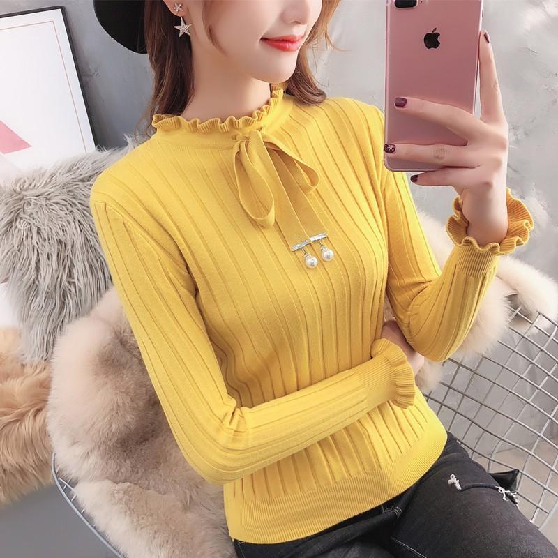 Áo len dệt kim cổ nơ xinh xắn- áo len cho bạn gái