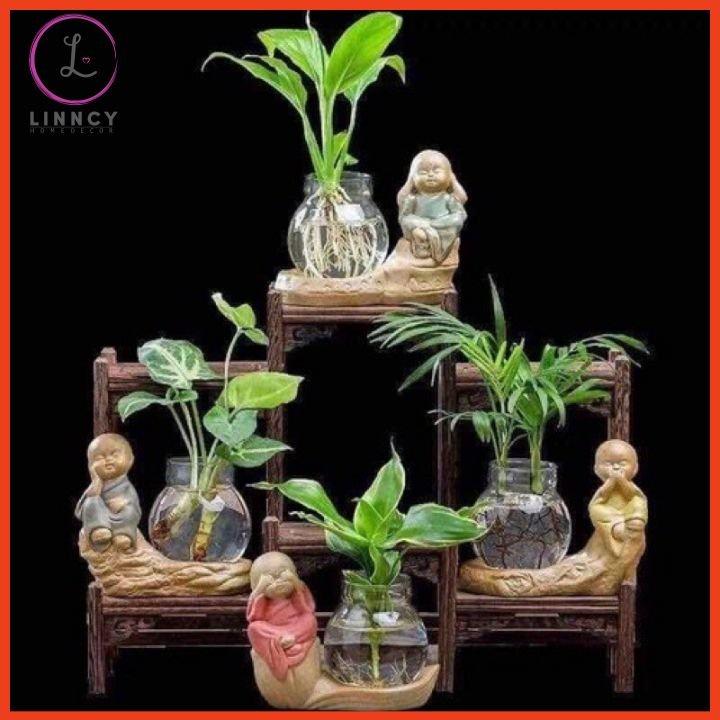 Set 4 tượng An Lạc kèm lọ hoa phong thuỷ dùng trồng cây, nuôi cá cảnh
