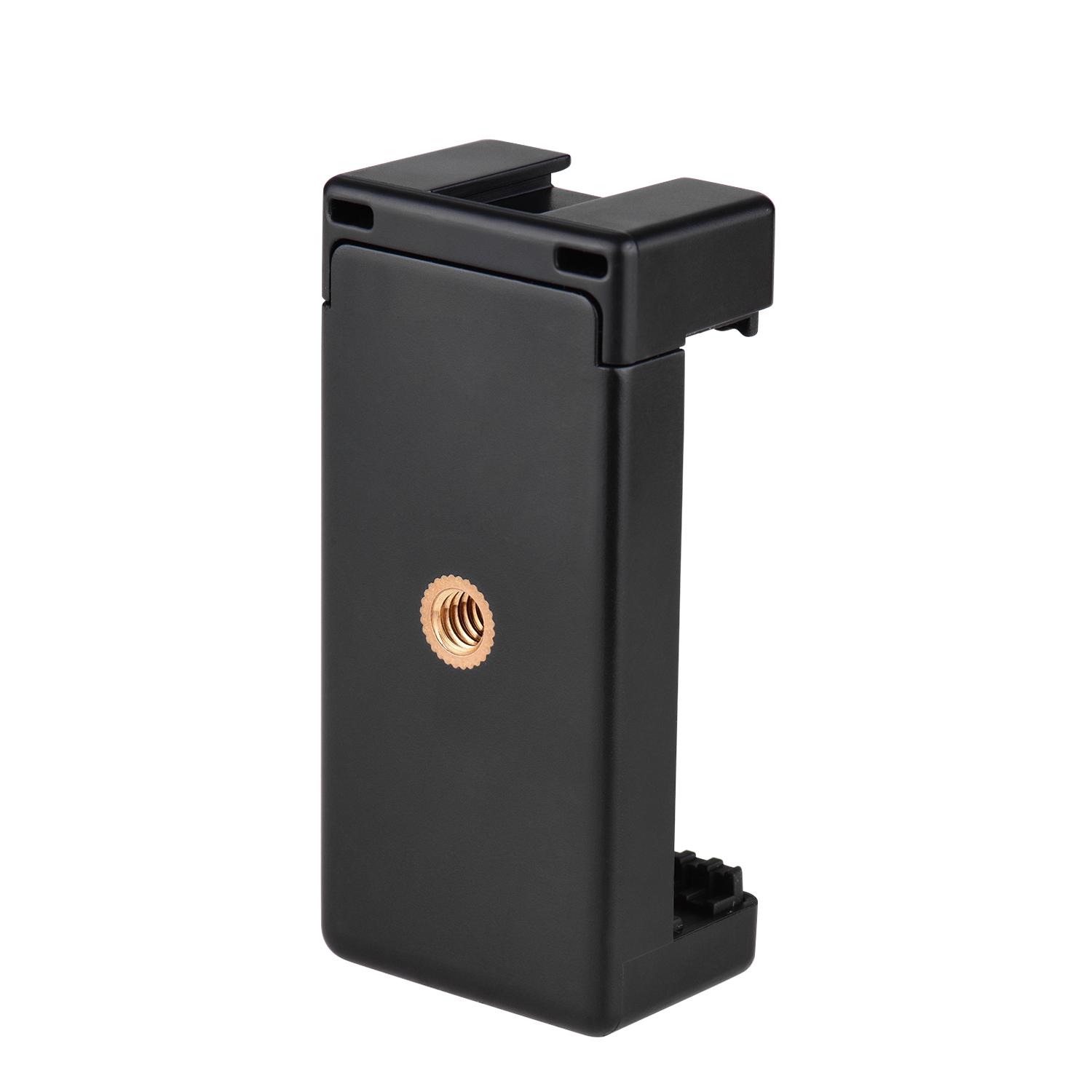 Phone Tripod Mount Adapter Phone Holder Clip with Dual 1/4 Threads Cold Shoe for Tripod Selfie Stick Microphone Mounting