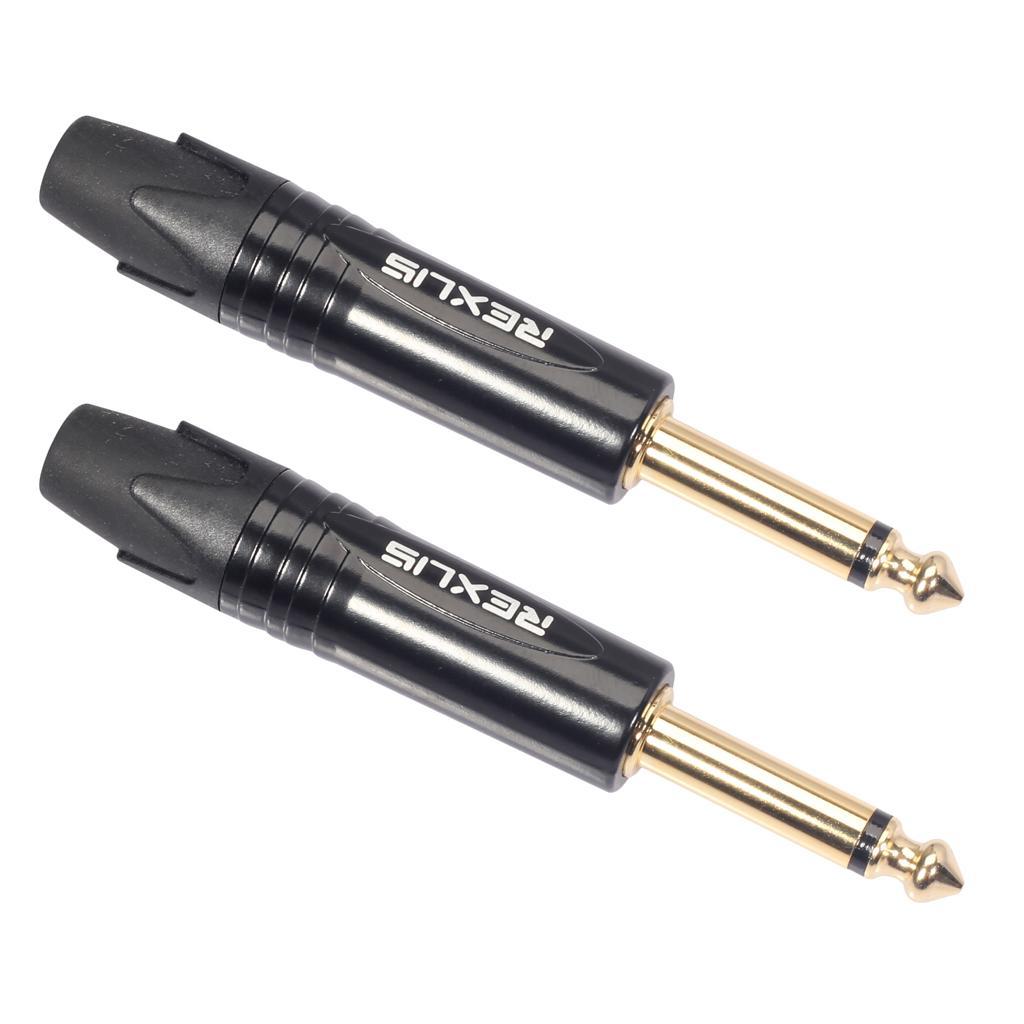 2X 6.35mm Stereo Jack Plug for DIY Audio Soldering for Microphone Guitar Black