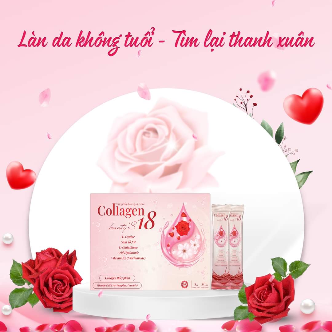 Collagen Beauty'S18 Thanh Mộc Hương dạng bột cốm thủy phân Glutathion sâm tố nữ mờ nám sáng da ngừa khô hạn hộp 30 gói