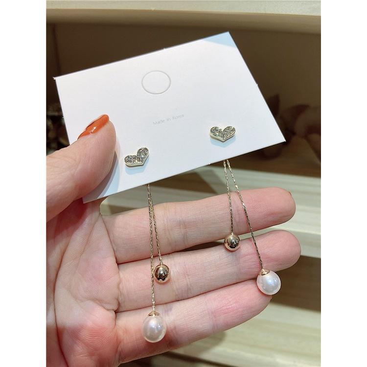 Bông Tai Dài Hình Trái Tim Đính Đá Hàn Quốc Siêu Sang Mainia Shop