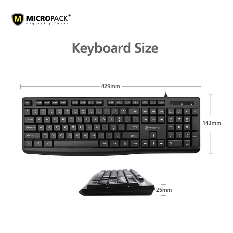 Bàn Phím Có Dây MicroPack OFFICE LITE 2 K-206 Với 12 Phím Đa Phương Tiện Tương Thích HĐH Windows/ MacOs Hàng Chính Hãng